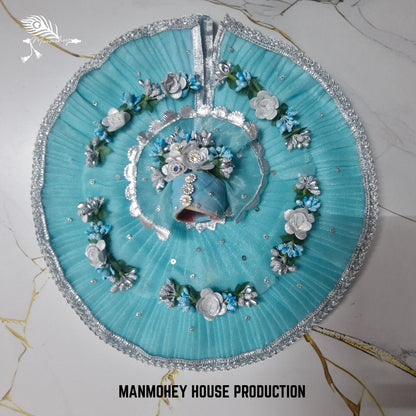 Elegant Sky Blue Laddu Gopal Dress with White Floral Design