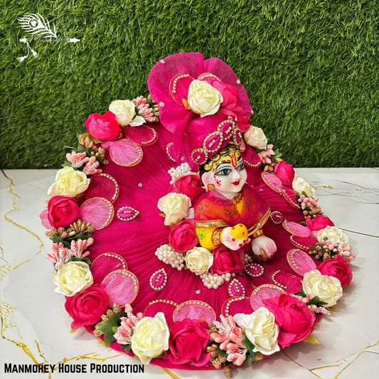 Graceful Pink & White Laddu Gopal Heavy Poshak – Handmade Floral Bal Gopal Dress with Elegant Pearls