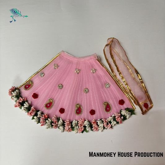 Graceful Pink Mata Rani Dress – Handcrafted Poshak with Floral Embellishments & Golden Paisley Designs