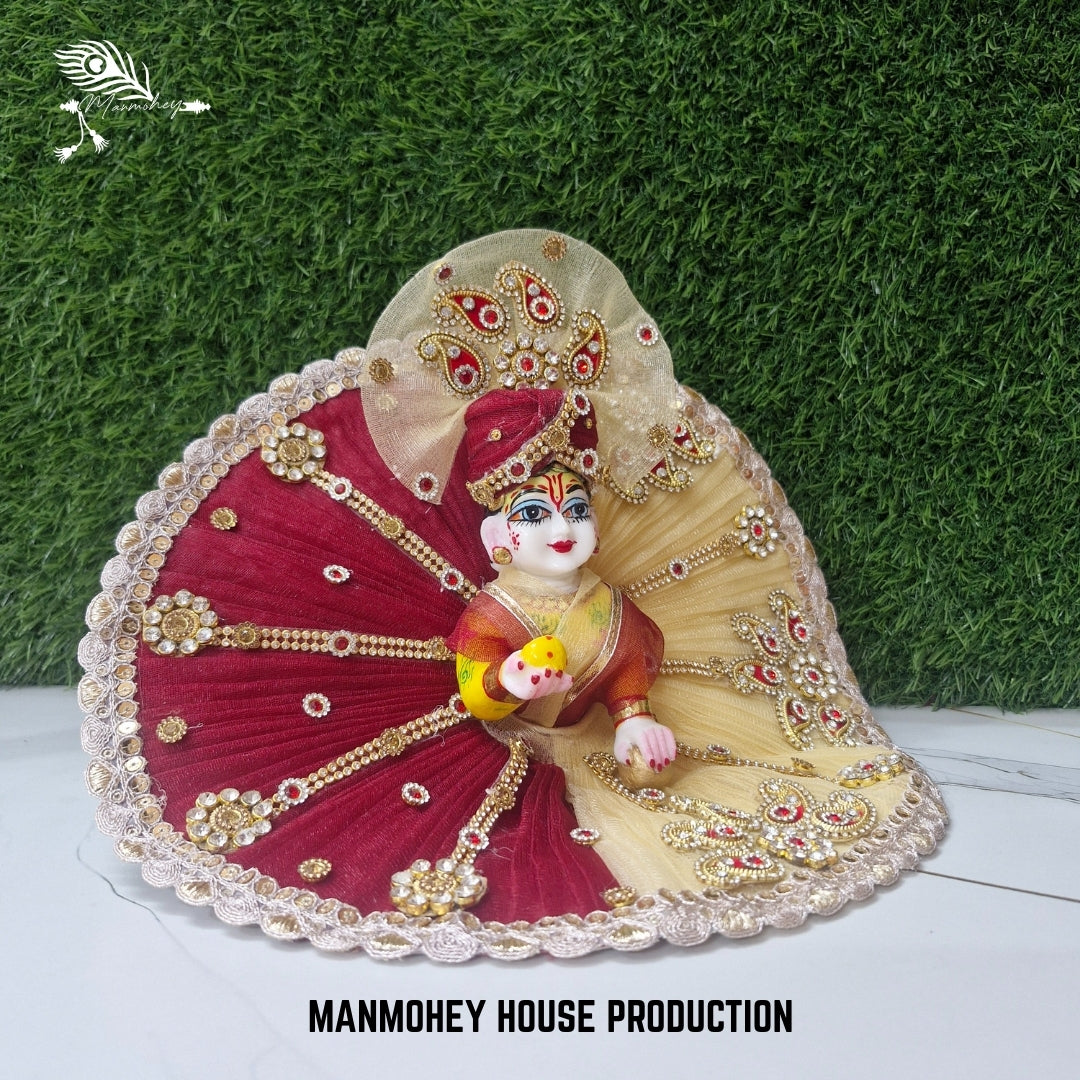 Royal Dual-Shade Laddu Gopal Dress – Maroon & Cream Peacock Design