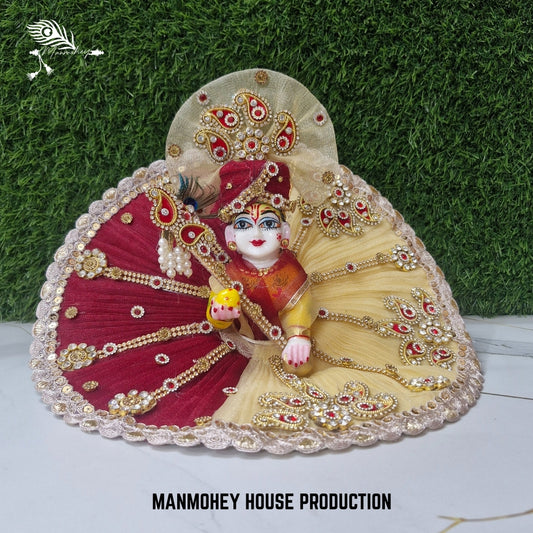 Royal Dual-Shade Laddu Gopal Dress – Maroon & Cream Peacock Design