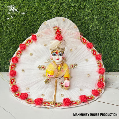 "Pearl Blossom Elegance: Divine White Attire for Laddu Gopal"
