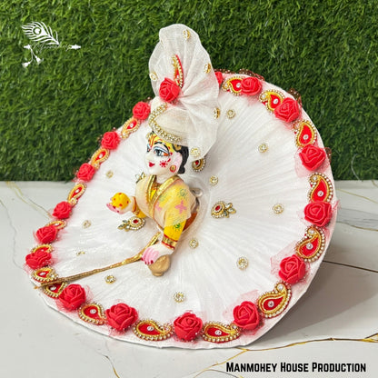 "Pearl Blossom Elegance: Divine White Attire for Laddu Gopal"