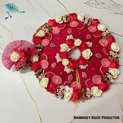 Graceful Pink & White Laddu Gopal Heavy Poshak – Handmade Floral Bal Gopal Dress with Elegant Pearls