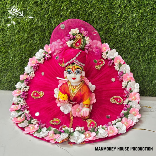 Graceful Pink Laddu Gopal Heavy Dress – Handcrafted Krishna Ji Poshak with Pearl & Floral Embellishments