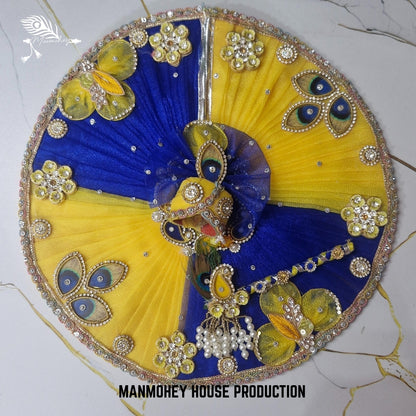 Royal Blue & Yellow Laddu Gopal Dress with Bansuri and Peacock Motif