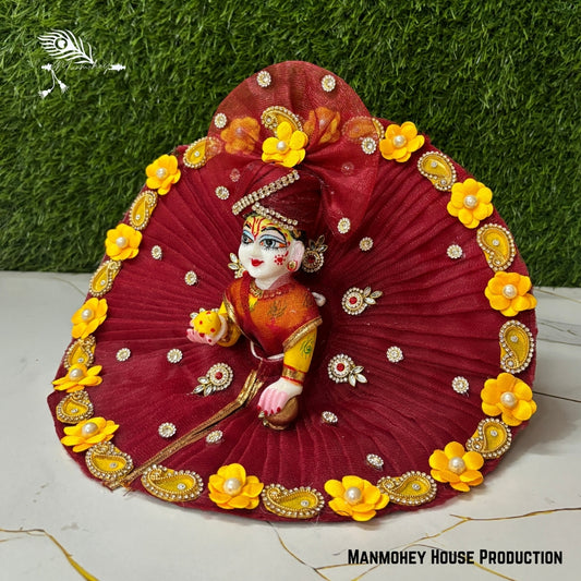 Royal Maroon Laddu Gopal heavy Poshak – Handmade Krishna Ji Dress with Golden Paisley