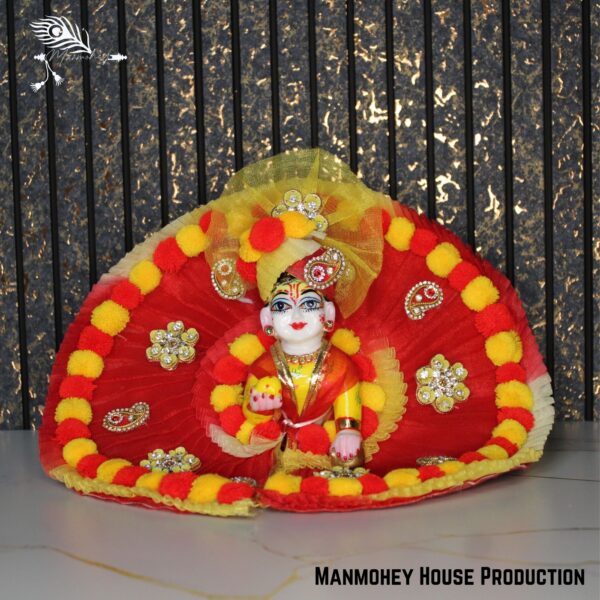 Royal Red & Yellow Laddu Gopal Poshak | Handcrafted Designer Outfit