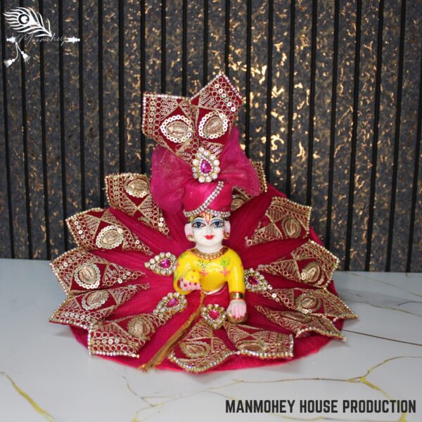 Regal Pink & Gold Embroidered Laddu Gopal Heavy Poshak – Royal Designer Attire for Kanha Ji