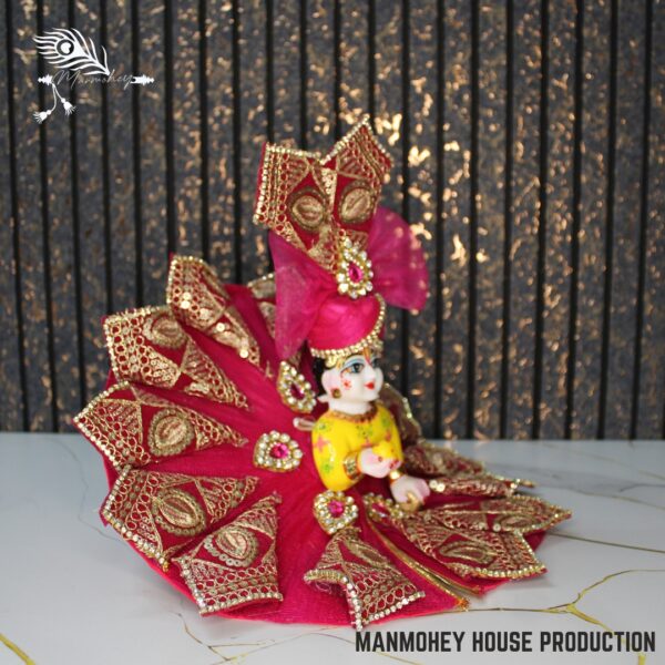 Regal Pink & Gold Embroidered Laddu Gopal Poshak – Royal Designer Attire for Kanha Ji - Image 3