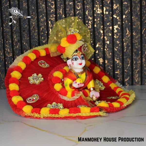 Royal Red & Yellow Laddu Gopal Heavy Poshak | Handcrafted Designer Outfit - Image 2