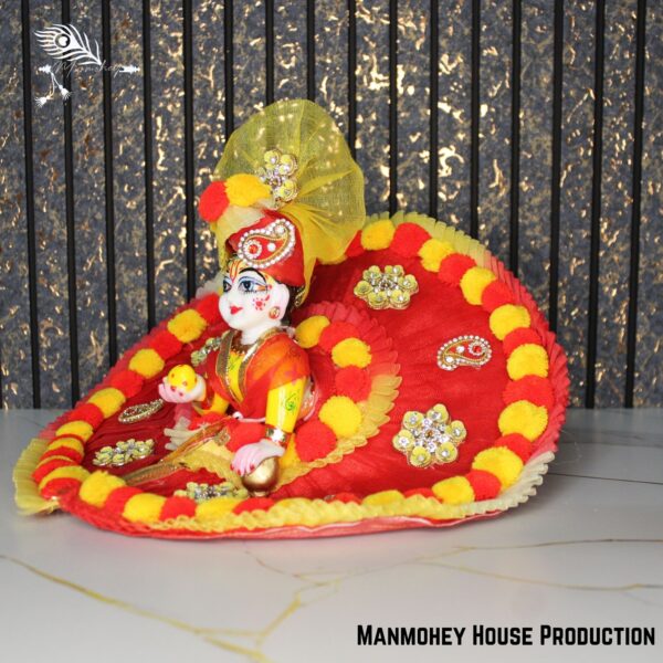 Royal Red & Yellow Laddu Gopal Heavy Poshak | Handcrafted Designer Outfit - Image 3