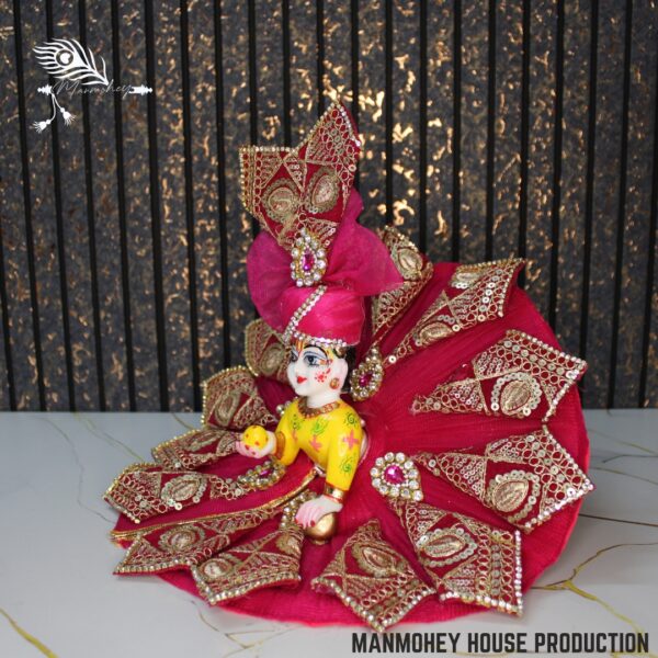 Regal Pink & Gold Embroidered Laddu Gopal Heavy Poshak – Royal Designer Attire for Kanha Ji - Image 4