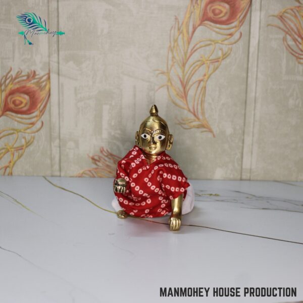 Traditional Bandhani Print Laddu Gopal Dress | Handmade Kanha Ji Kurta & Dhoti Set of 4 - Image 5