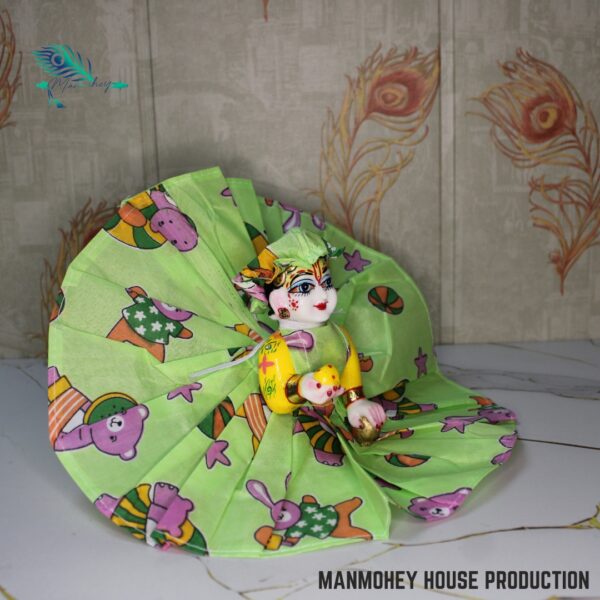 Adorable Cartoon Print Laddu Gopal Dress | Soft Cotton Kanha Ji Poshak (Set Of 4) - Image 2