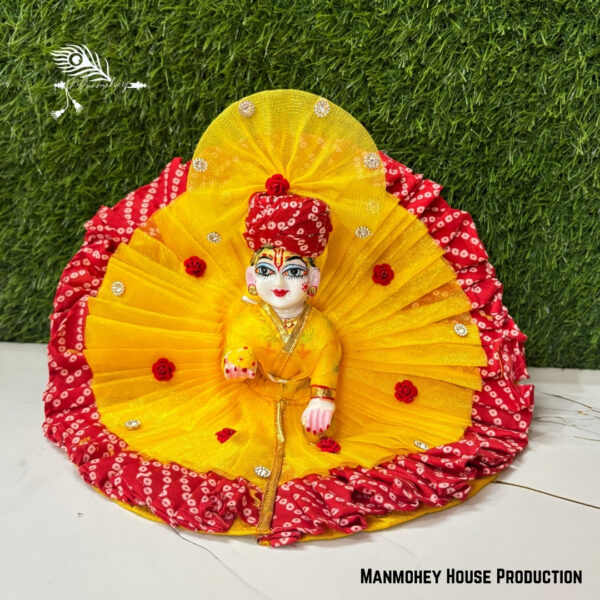 Royal Yellow & Red Laddu Gopal Heavy Dress – Handcrafted Poshak for Kanha Ji