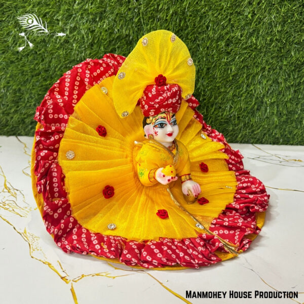 Royal Yellow & Red Laddu Gopal Heavy Dress – Handcrafted Poshak for Kanha Ji - Image 3