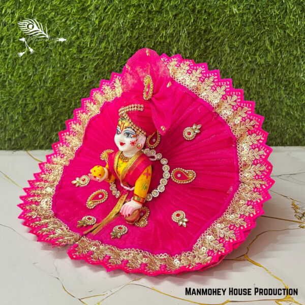 Royal Pink Laddu Gopal Poshak – Handcrafted Kanha Ji Dress with Golden Embroidery & Elegant Detailing - Image 2