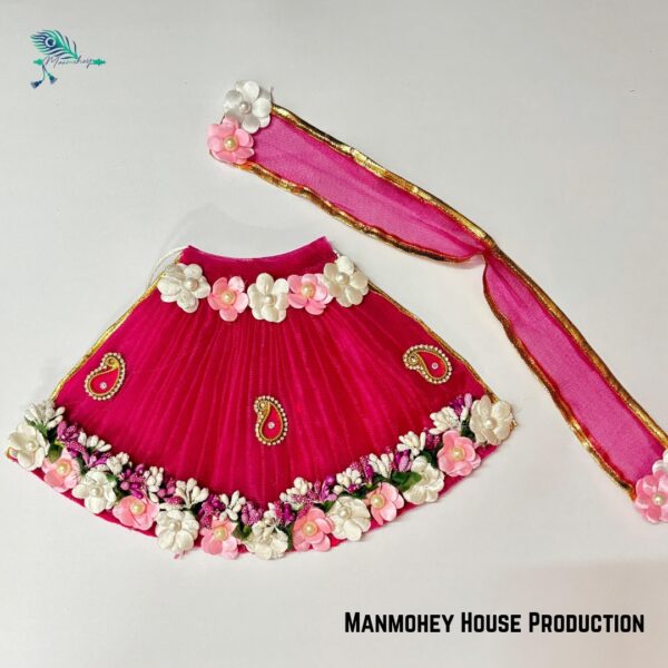 Graceful Pink Mata Rani Dress – Handcrafted Poshak with Floral Embellishments & Golden Paisley Designs