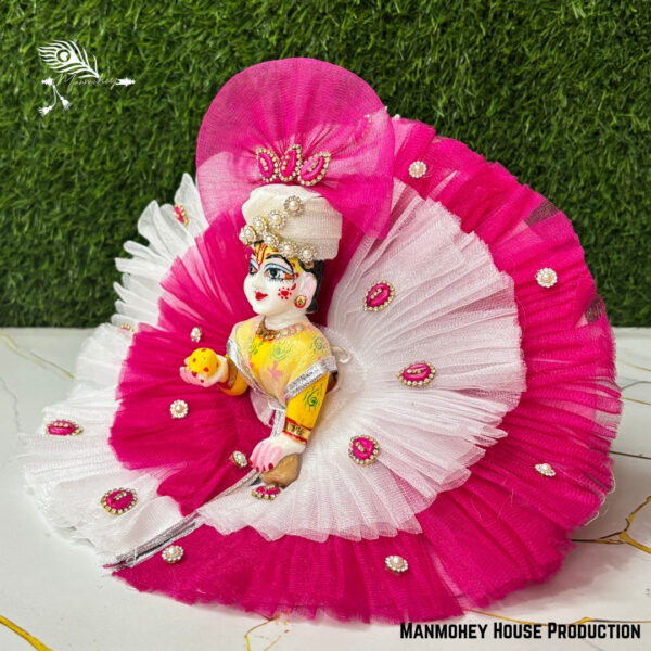 Pink & White Laddu Gopal Poshak – Handmade Krishna Ji Dress with Pearl & Stone Embellishments - Image 4