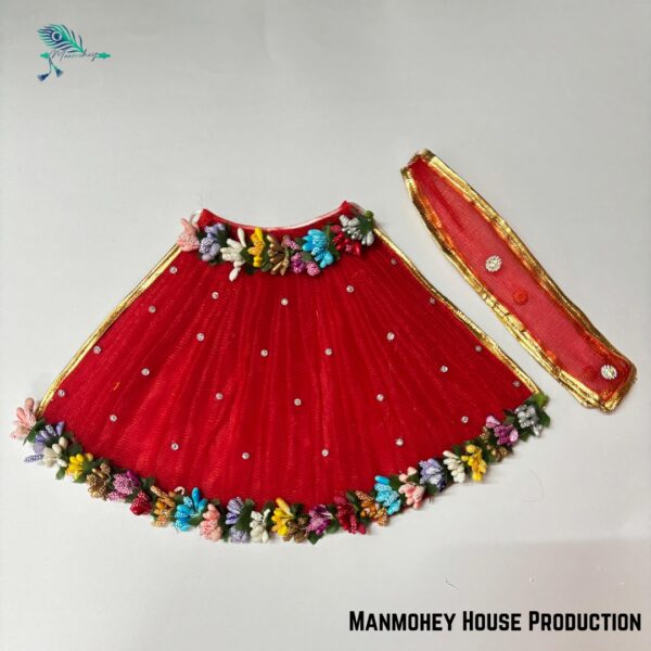 Red Mata Rani Dress – Divine Devi Maa Poshak with Floral Embellishments & Golden Lace