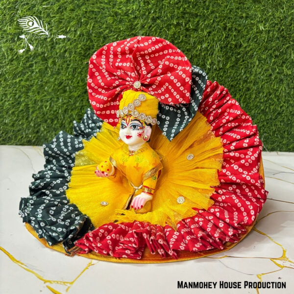 Traditional Bandhani Laddu Gopal Poshak – Handmade Yellow, Red & Black Krishna Ji Dress - Image 4