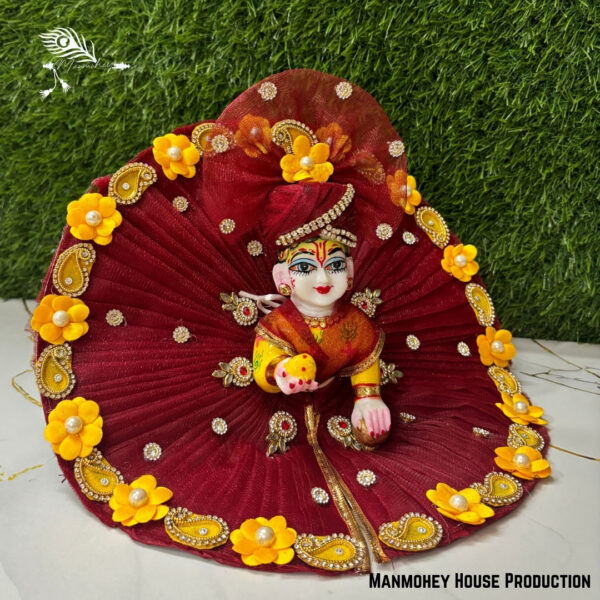 Royal Maroon Laddu Gopal Poshak – Handmade Krishna Ji Dress with Golden Paisley